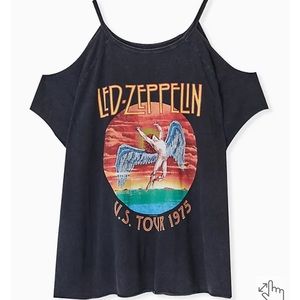 LED ZEPPELIN BLACK WASHED COLD SHOULDER TEE
